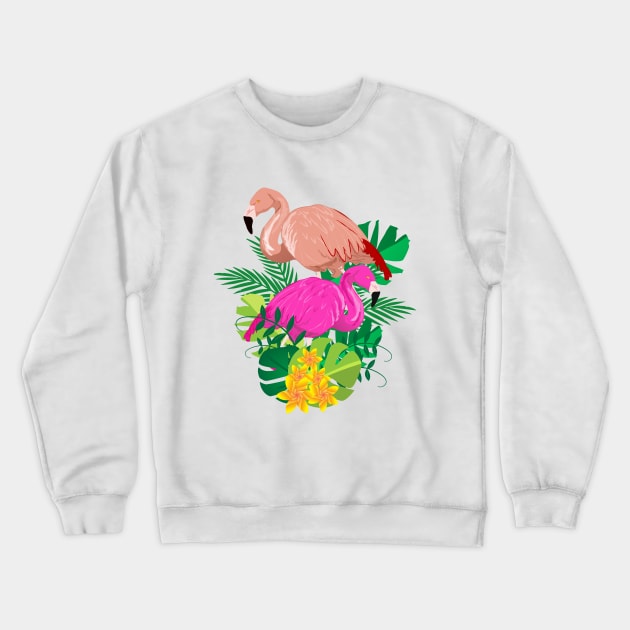 Two Flamingos in the middle of a bouquet Crewneck Sweatshirt by HarlinDesign